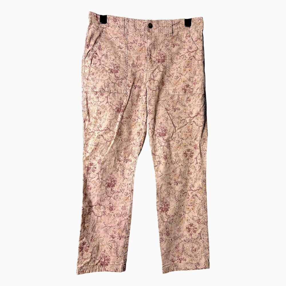 Knox Rose Womens Pink Floral Straight Leg Pants Sz L Regency Cottage Boho Chic